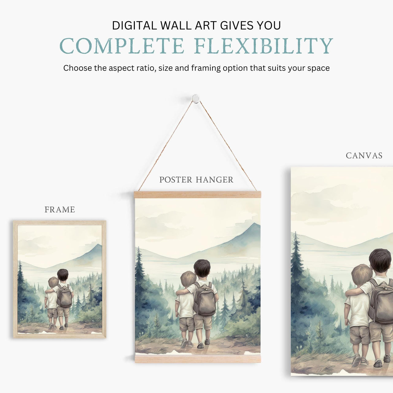 Two Boys Wall Decor – Forest Nursery Print for Boys Room