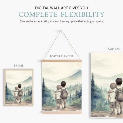 Brother Wall Art, Two Boys Print, Forest Nursery Decor - WildfieldPrints