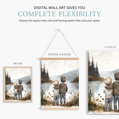Brother Wall Decor, Shared Room Art, Two Boys Bedroom Decor - WildfieldPrints