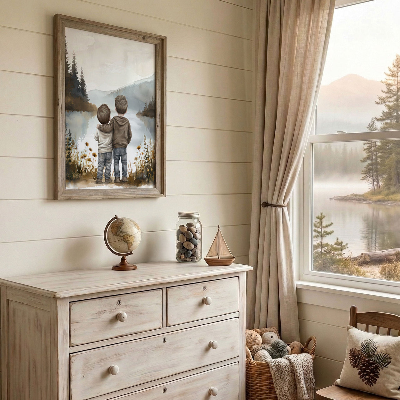 Brothers by a Lake Print – Sibling Boys Room Wall Decor