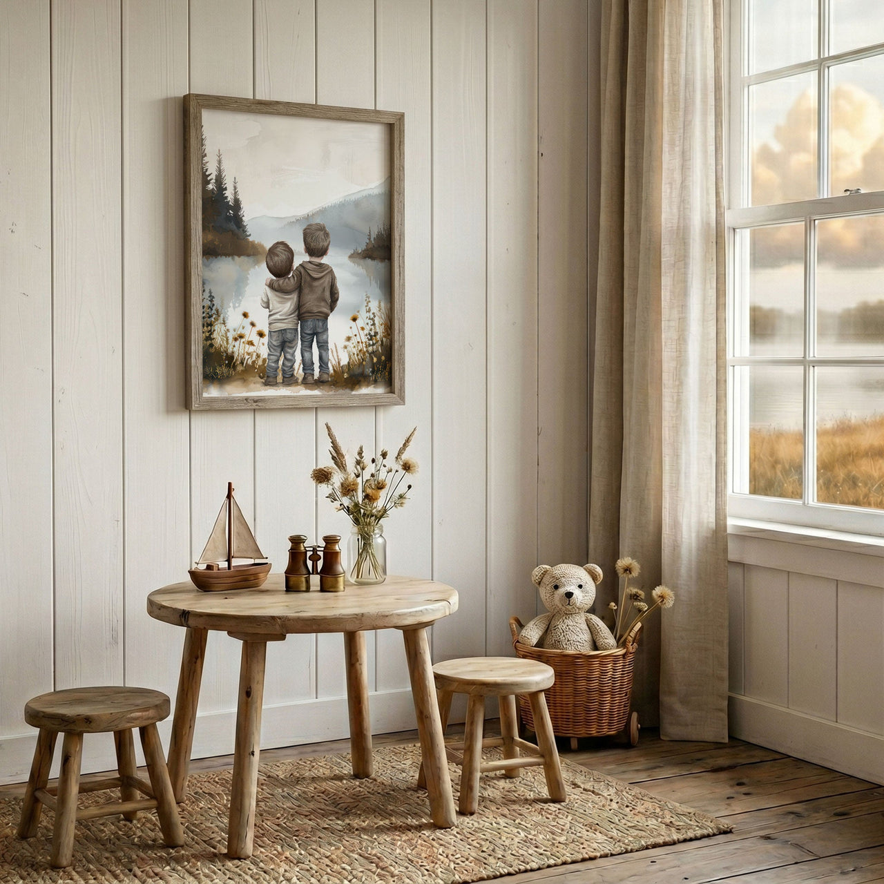 Brothers by a Lake Print – Sibling Boys Room Wall Decor