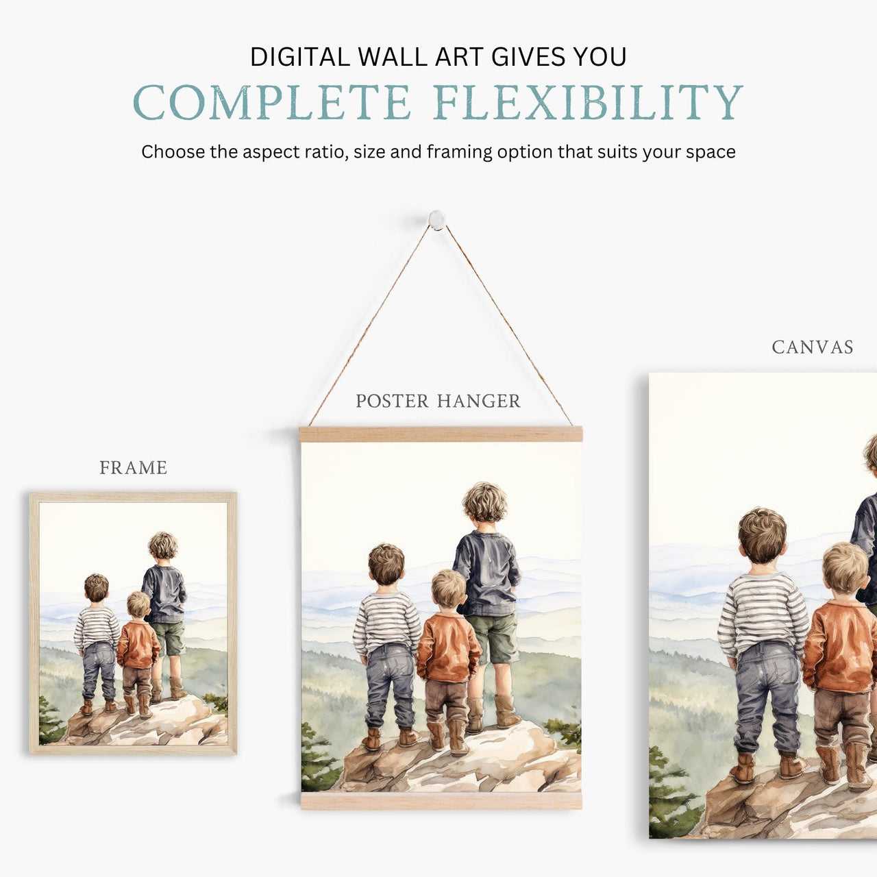 Three Brothers Print – Adventure Boys Room Wall Art • Set of 3