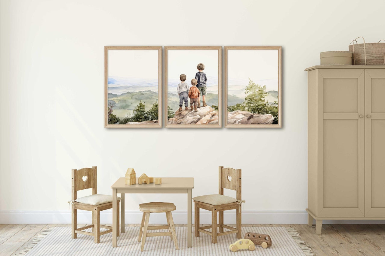 Three Brothers Print – Adventure Boys Room Wall Art • Set of 3