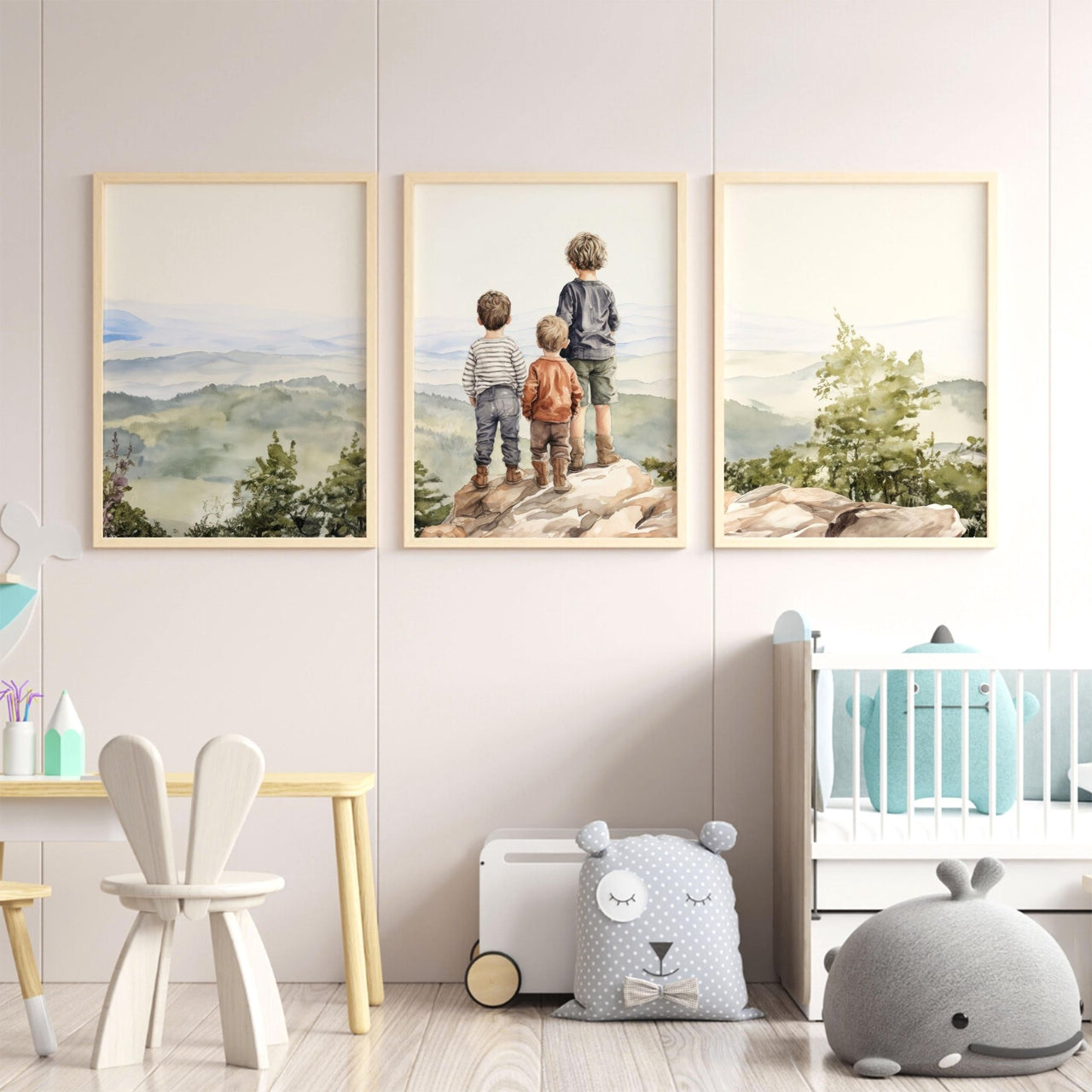 Three Brothers Print – Adventure Boys Room Wall Art • Set of 3
