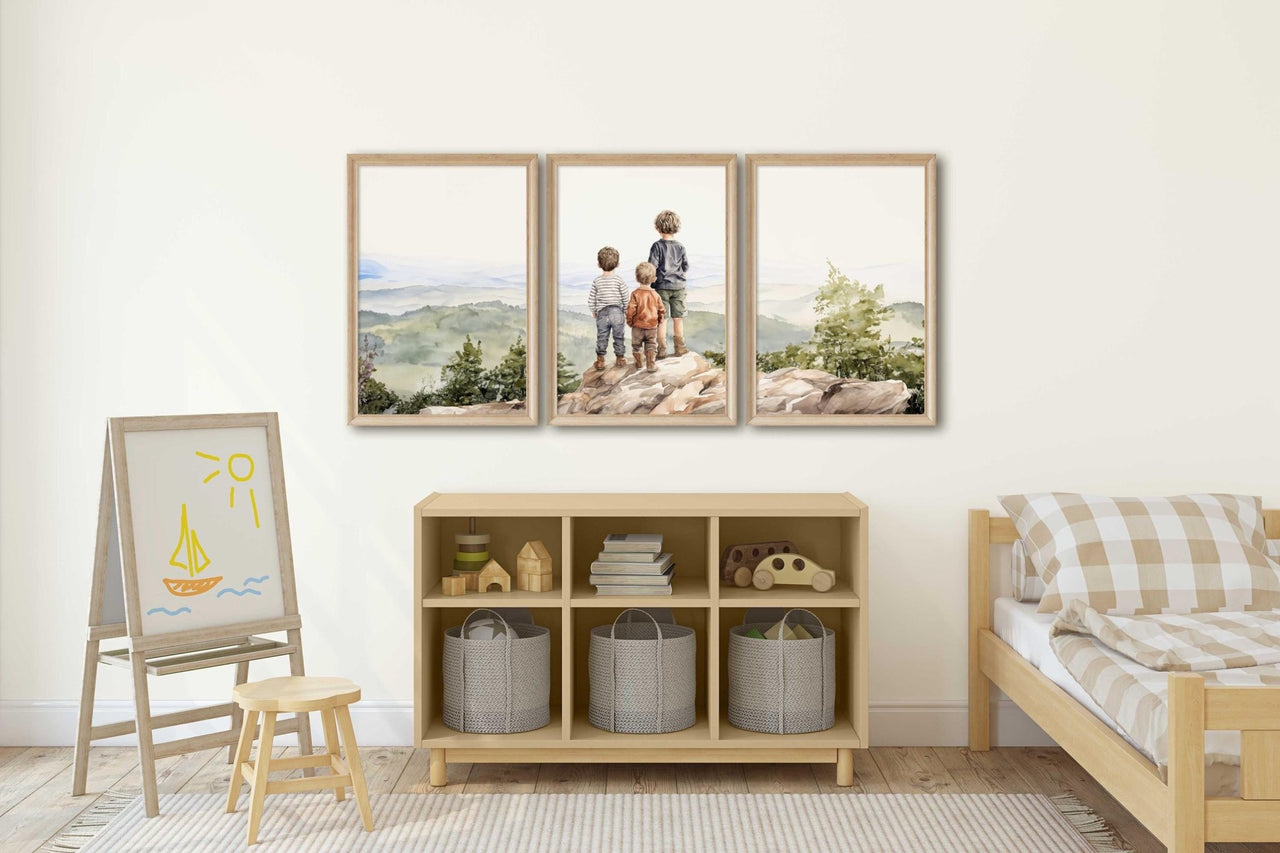 Three Brothers Print – Adventure Boys Room Wall Art • Set of 3