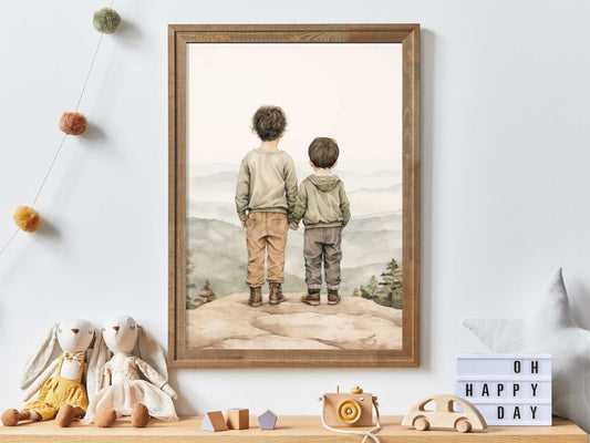 Brothers Room Art, Adventure Toddler Decor, Two Brothers Painting - WildfieldPrints