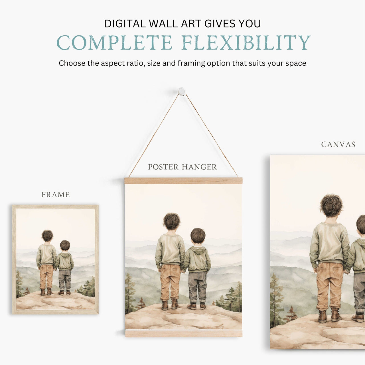 Two Brothers Wall Art – Adventure Boys Room Print