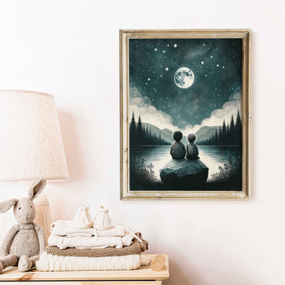 Brothers Room Decor, Adventure Toddler Art, Moon & Stars Prints - WildfieldPrints