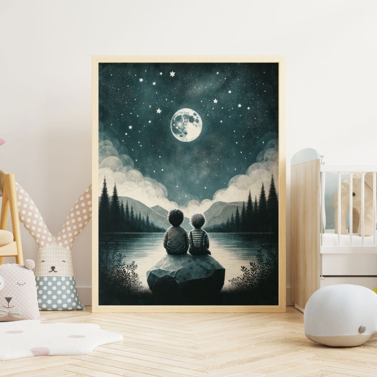 Moon & Stars Wall Art – Adventure Boys Room Print