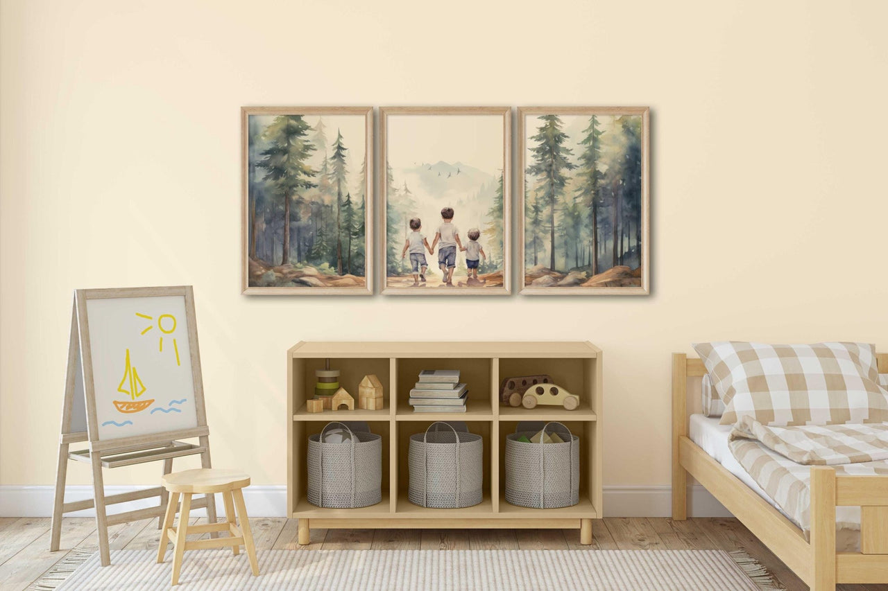 Brothers Hiking Wall Art – Adventure Kids Room Print • Set of 3