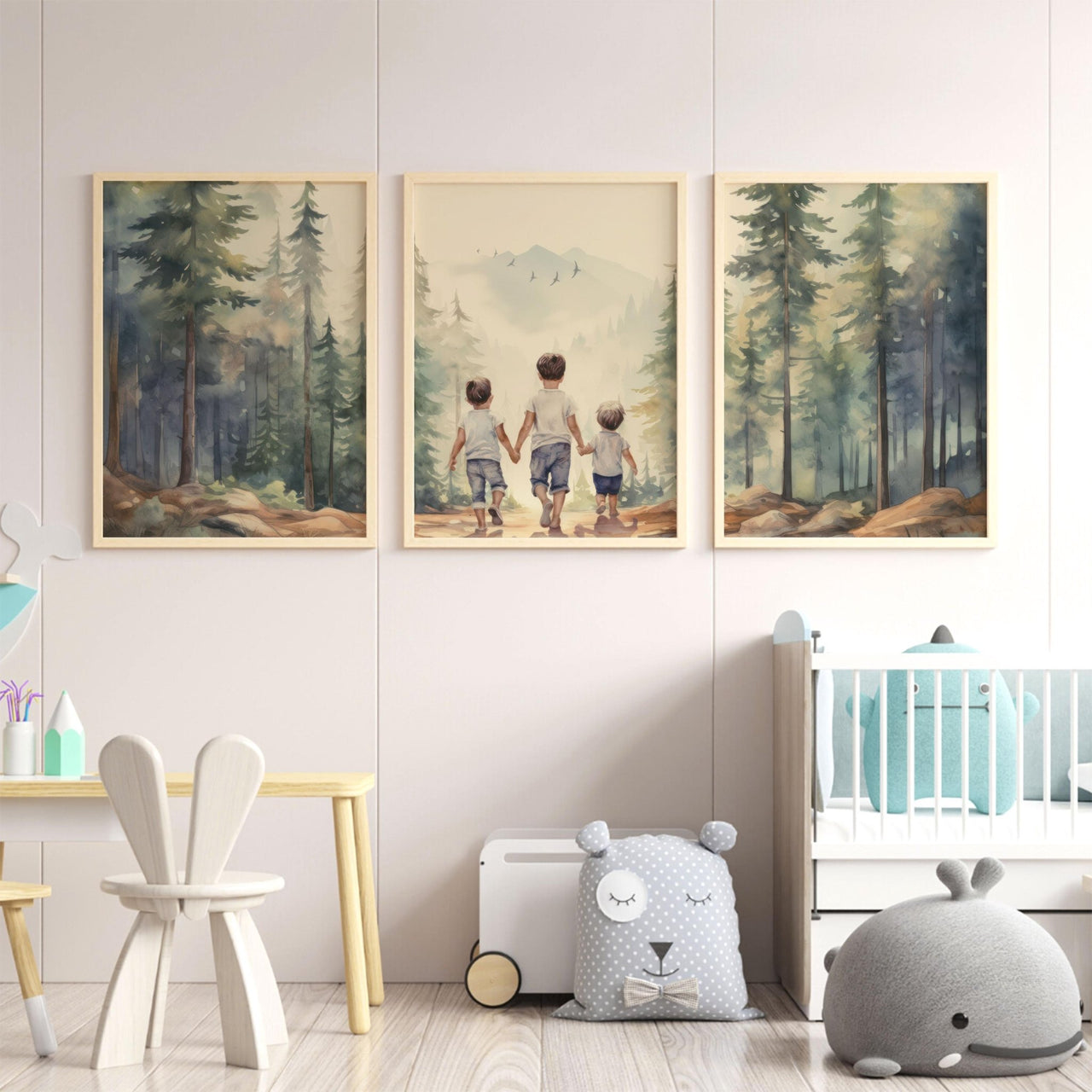 Brothers Hiking Wall Art – Adventure Kids Room Print • Set of 3