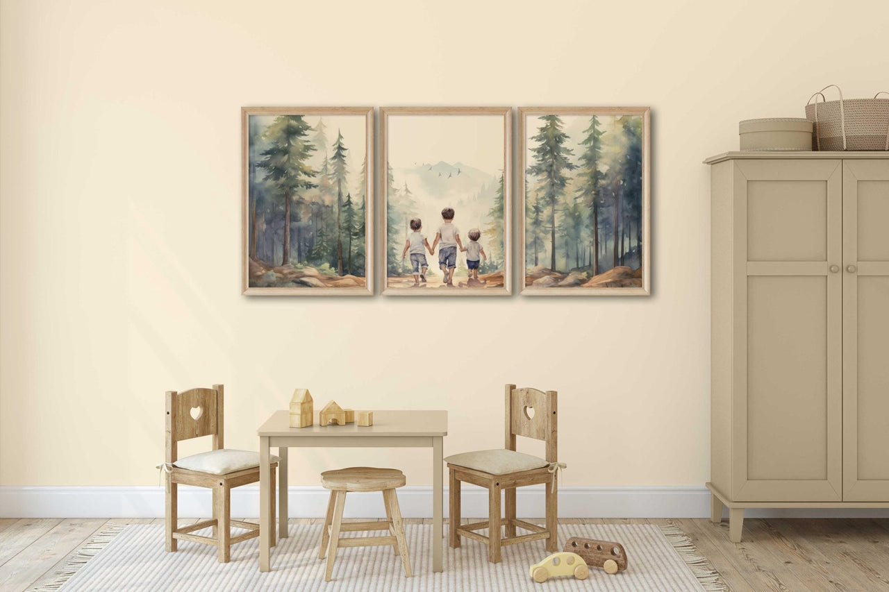 Brothers Hiking Wall Art – Adventure Kids Room Print • Set of 3