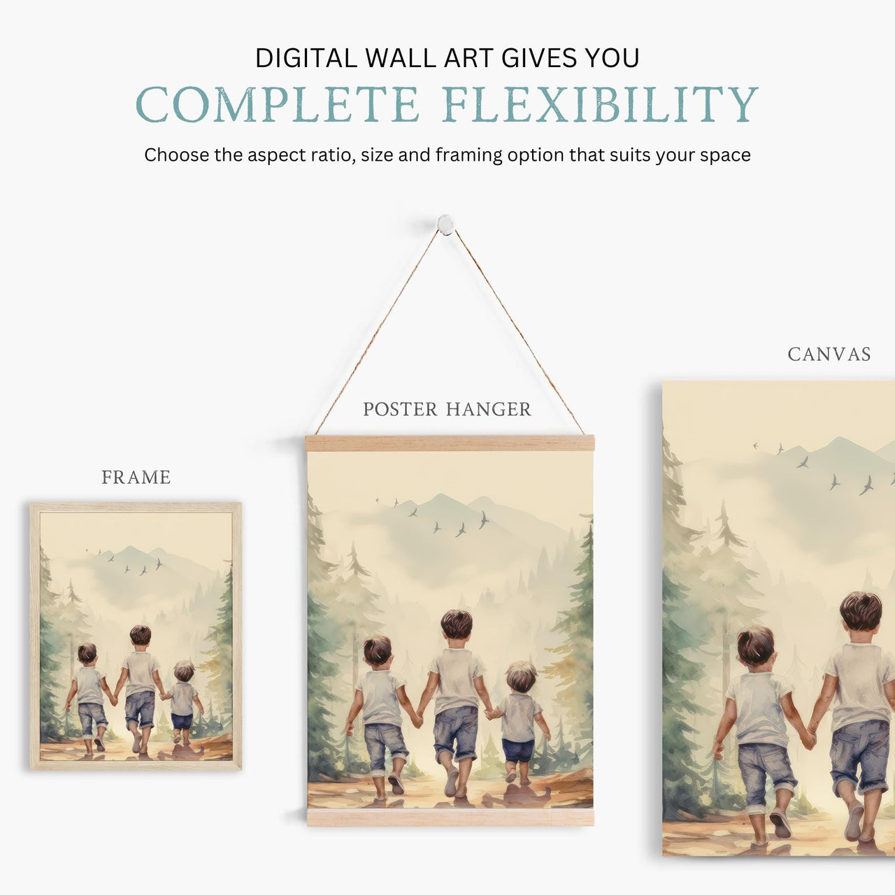 Brothers Hiking Wall Art – Adventure Kids Room Print • Set of 3
