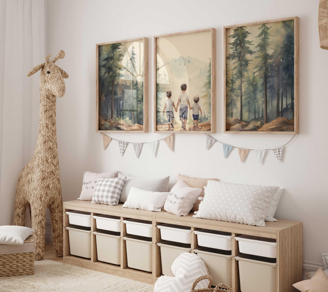 Brothers Hiking Wall Art – Adventure Kids Room Print • Set of 3