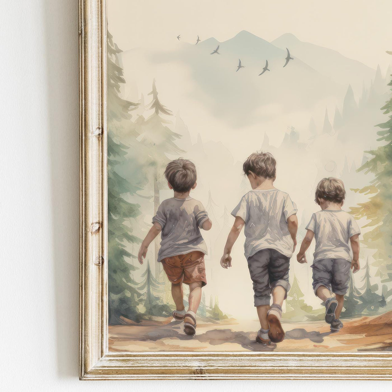 Three Brothers Adventure Wall Art – Forest Boys Room Print • Set of 3