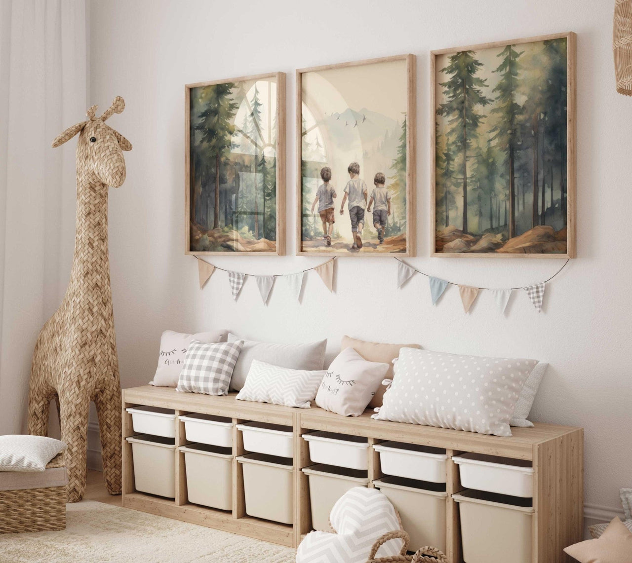 Three Brothers Adventure Wall Art – Forest Boys Room Print • Set of 3