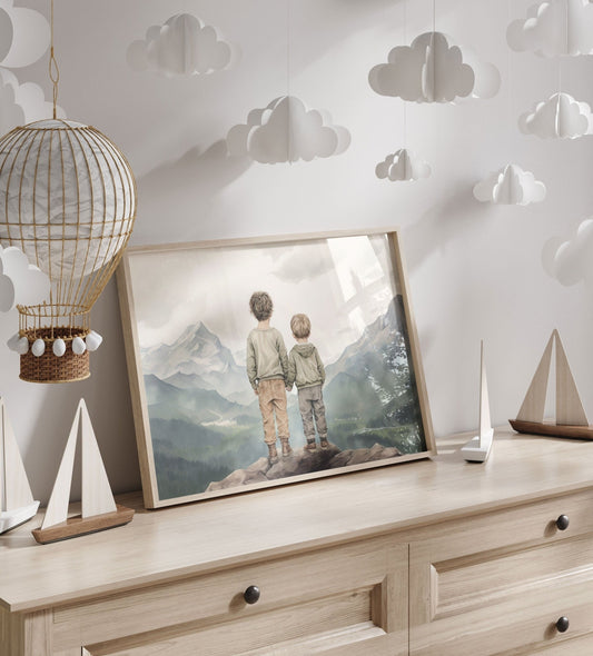 Brothers Room Print, Adventure Nursery Decor, Rustic Boys Wall Art - WildfieldPrints