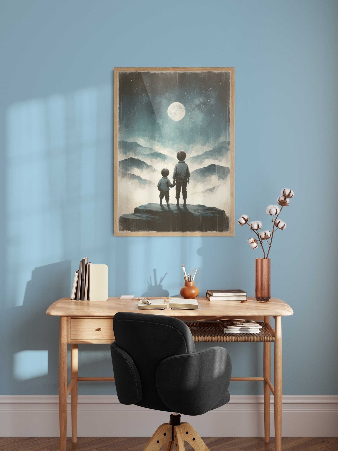Moon & Stars Wall Art – Adventure Boys Room Print