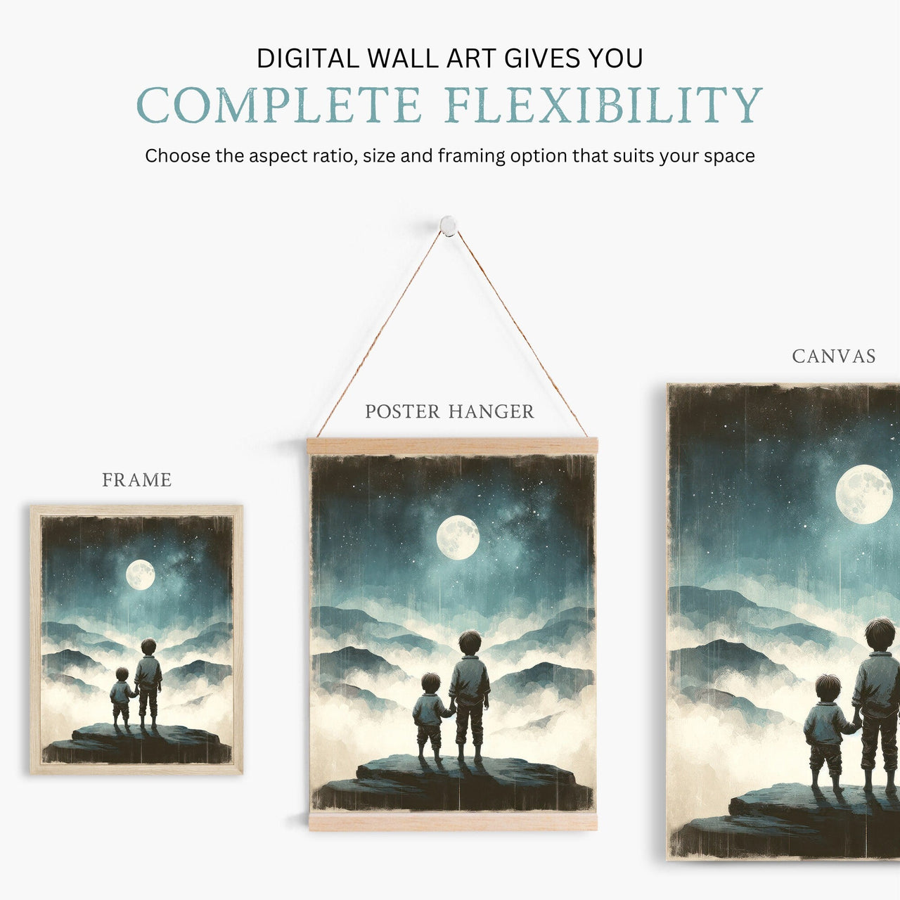 Moon & Stars Wall Art – Adventure Boys Room Print