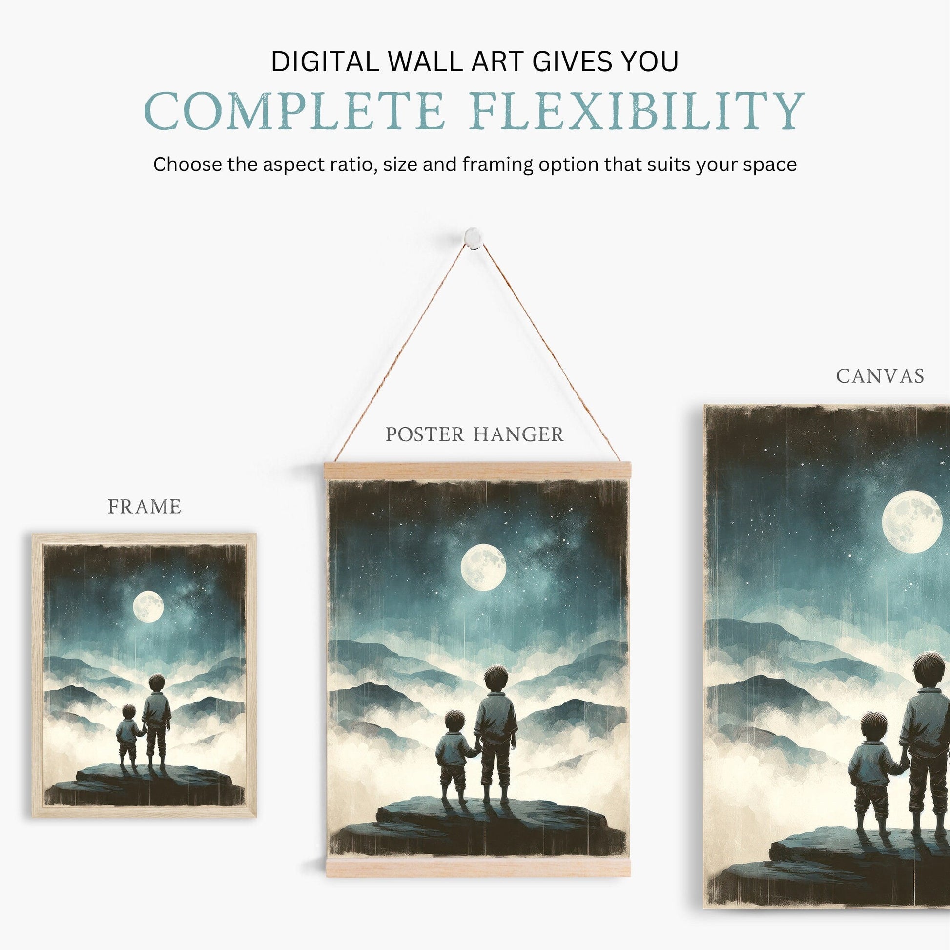 Brothers Room Print, Adventure Toddler Decor, Moon & Stars Wall Art - WildfieldPrints