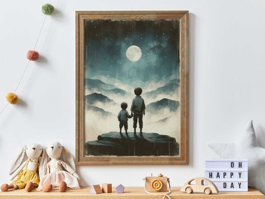 Brothers Room Print, Adventure Toddler Decor, Moon & Stars Wall Art - WildfieldPrints
