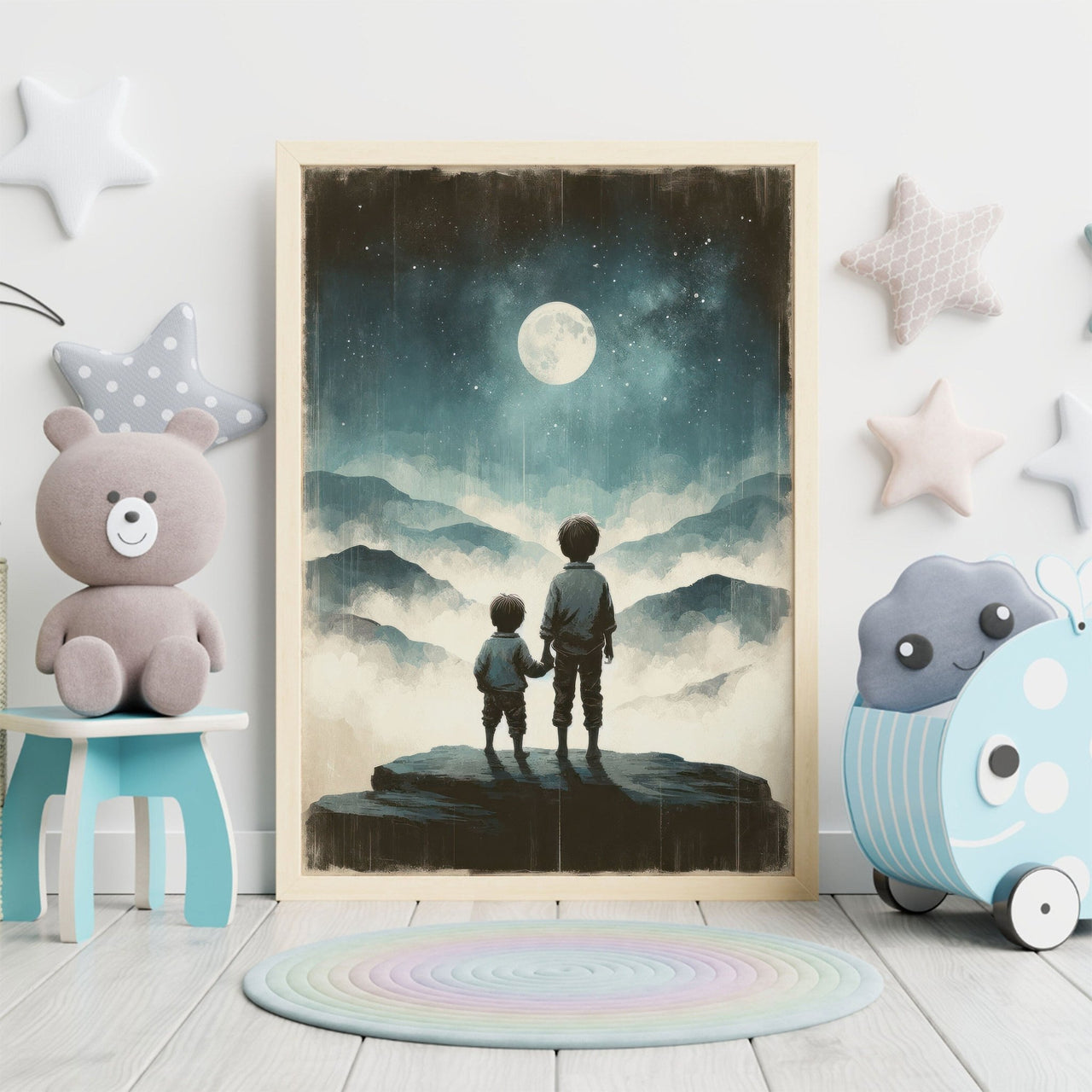 Moon & Stars Wall Art – Adventure Boys Room Print