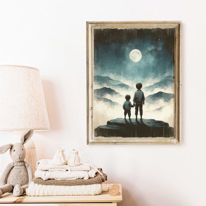 Brothers Room Print, Adventure Toddler Decor, Moon & Stars Wall Art - WildfieldPrints