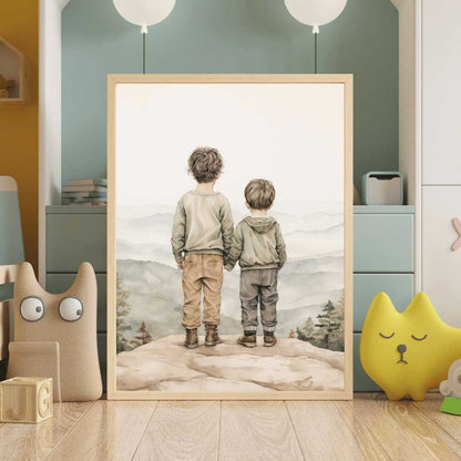 Brothers Room Print, Adventure Toddler Decor, Two Brothers Painting - WildfieldPrints