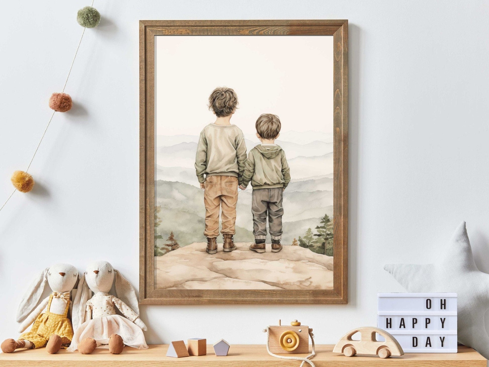 Brothers Room Print, Adventure Toddler Decor, Two Brothers Painting - WildfieldPrints
