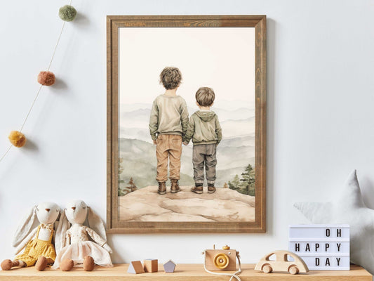 Brothers Room Print, Adventure Toddler Decor, Two Brothers Painting - WildfieldPrints