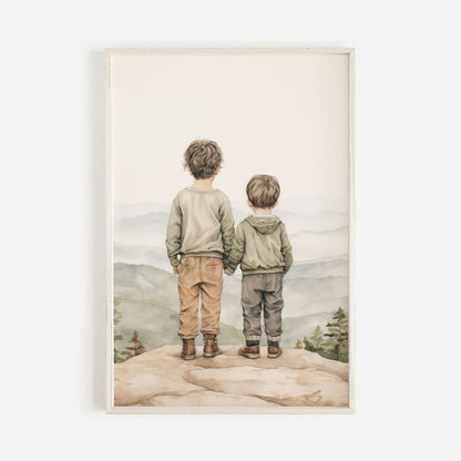 Brothers Room Print, Adventure Toddler Decor, Two Brothers Painting - WildfieldPrints