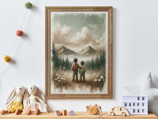 Brothers Room Print, Adventure Wall Art, Rustic Nature Decor - WildfieldPrints