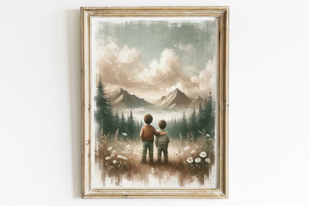 Brotherly Wilderness Adventure Wall Art – Nature Boys Room Print