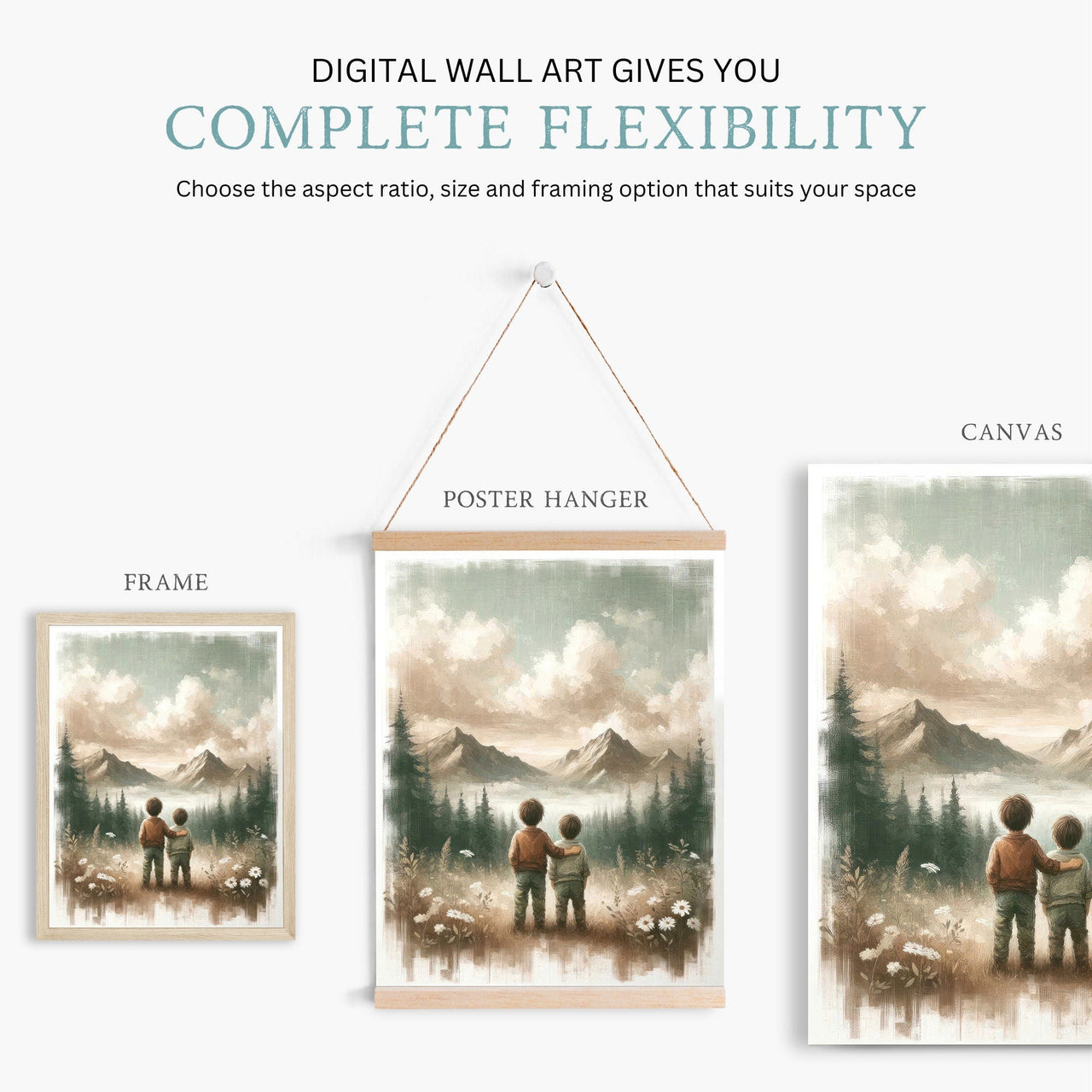 Brotherly Wilderness Adventure Wall Art – Nature Boys Room Print