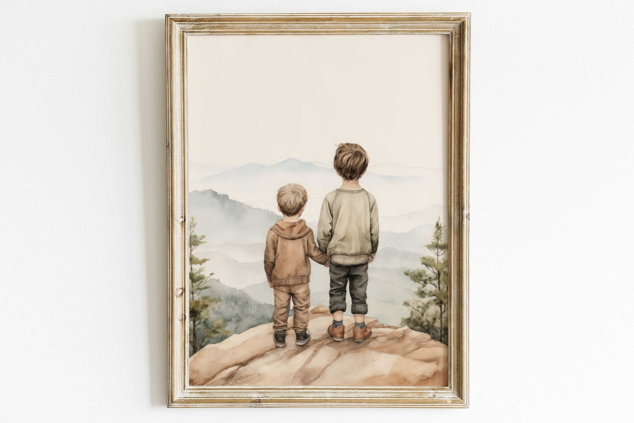 Two Toddler Brothers Wall Art – Adventure Boys Room Print