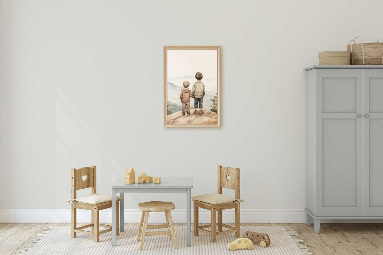 Two Toddler Brothers Wall Art – Adventure Boys Room Print