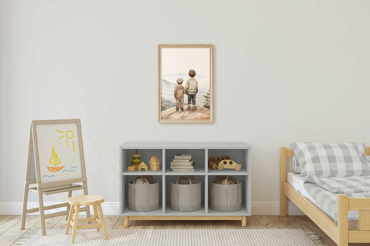 Two Toddler Brothers Wall Art – Adventure Boys Room Print