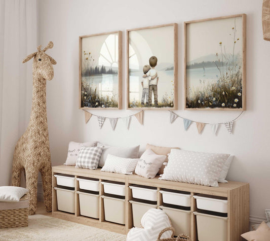Brothers Room Wall Art, Lake Nursery Decor, Two Boys Print - WildfieldPrints