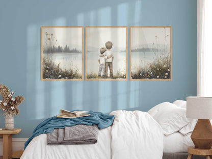 Brothers Room Wall Art, Lake Nursery Decor, Two Boys Print - WildfieldPrints