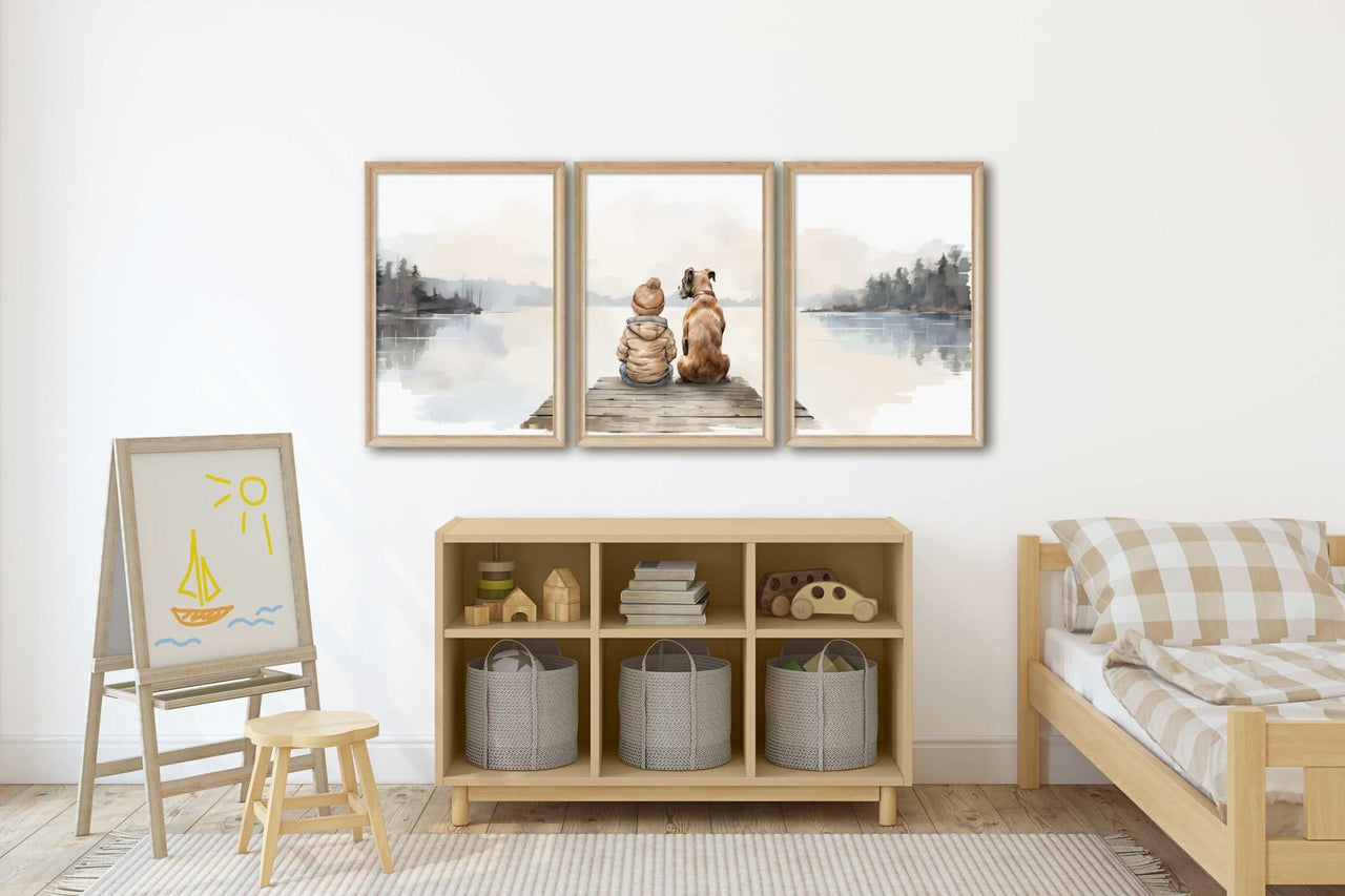 Brown Boxer Wall Art – Dog Nursery Print for Boys • Set of 3