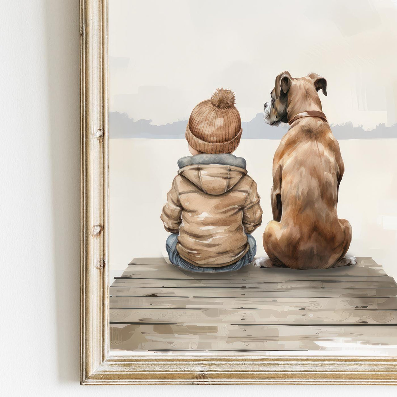 Brown Boxer Wall Art – Dog Nursery Print for Boys • Set of 3