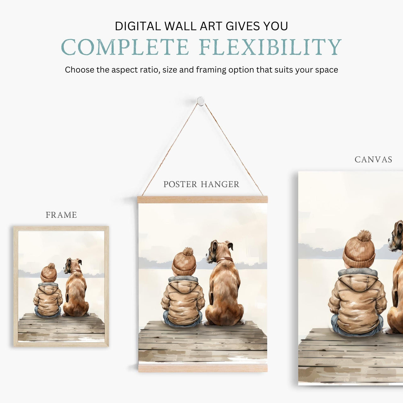 Brown Boxer Wall Art – Dog Nursery Print for Boys • Set of 3