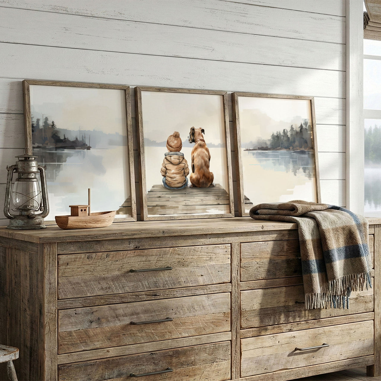 Brown Boxer Wall Art – Dog Nursery Print for Boys • Set of 3