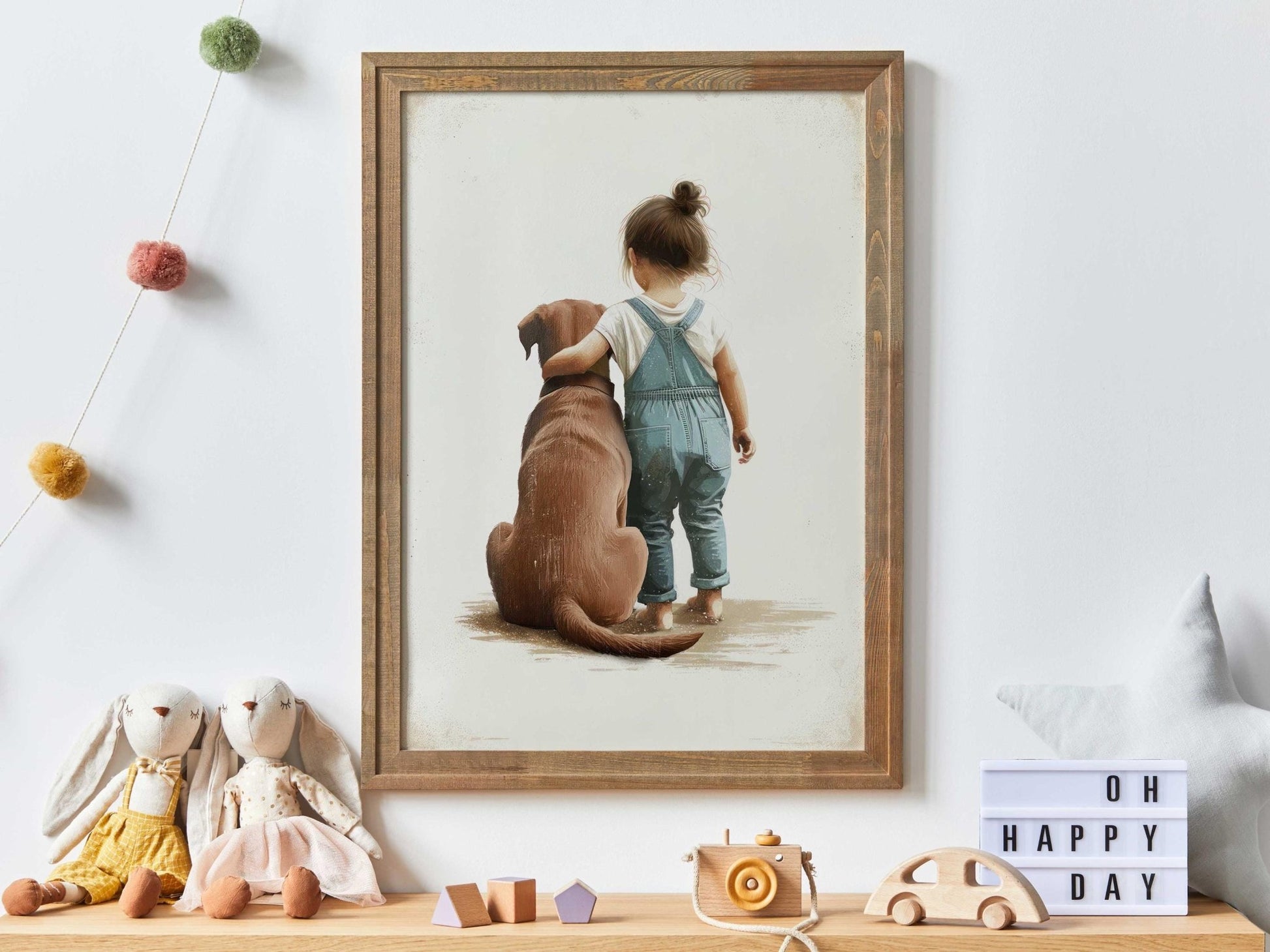 Brown Lab Nursery Decor, Labrador Wall Art, Girl & Dog Print - WildfieldPrints