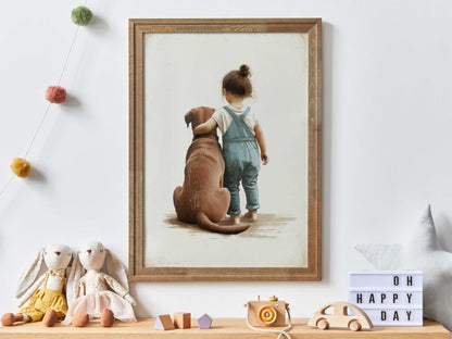 Brown Lab Nursery Decor, Labrador Wall Art, Girl & Dog Print - WildfieldPrints