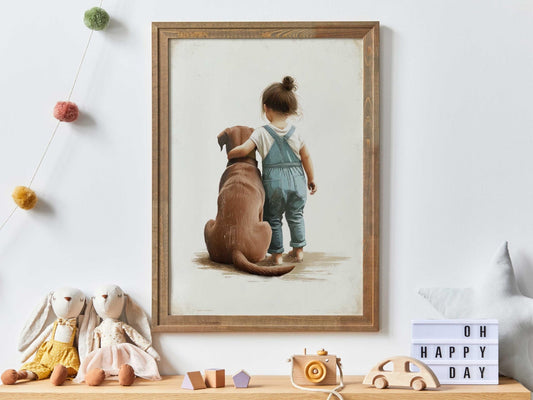 Brown Lab Nursery Decor, Labrador Wall Art, Girl & Dog Print - WildfieldPrints