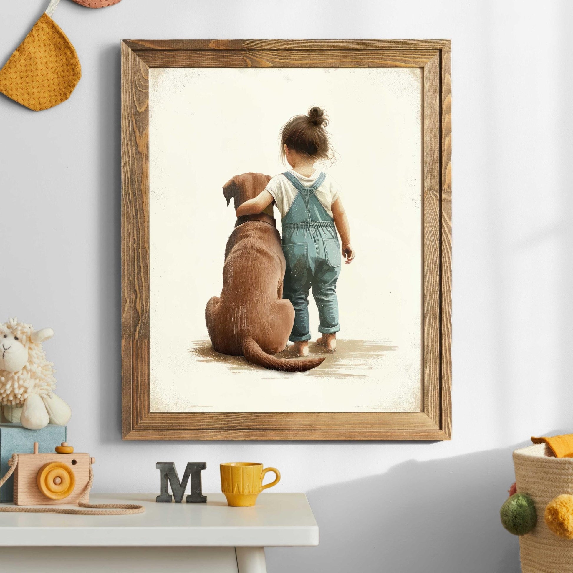 Brown Lab Nursery Decor, Labrador Wall Art, Girl & Dog Print - WildfieldPrints