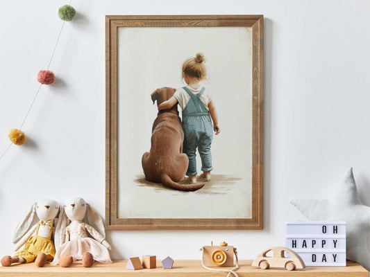 Brown Lab Print, Brown Labrador Nursery Decor, Girl & Dog Art, Dog Nursery Wall Decor, Labrador Retriever Painting, Printable Dog Wall Decor - My Store