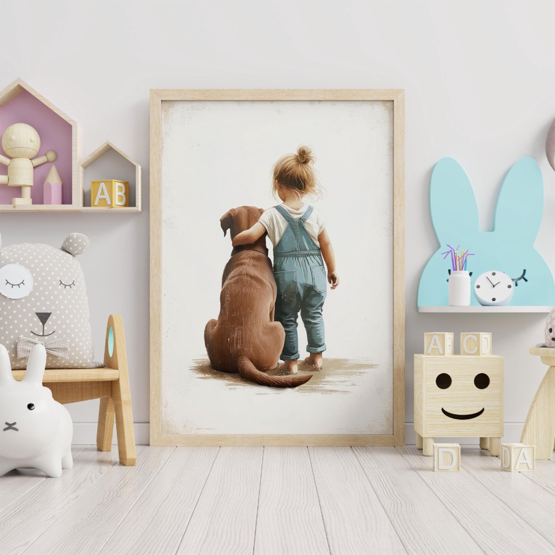 Brown Lab Print, Brown Labrador Nursery Decor, Girl & Dog Art, Dog Nursery Wall Decor, Labrador Retriever Painting, Printable Dog Wall Decor - My Store