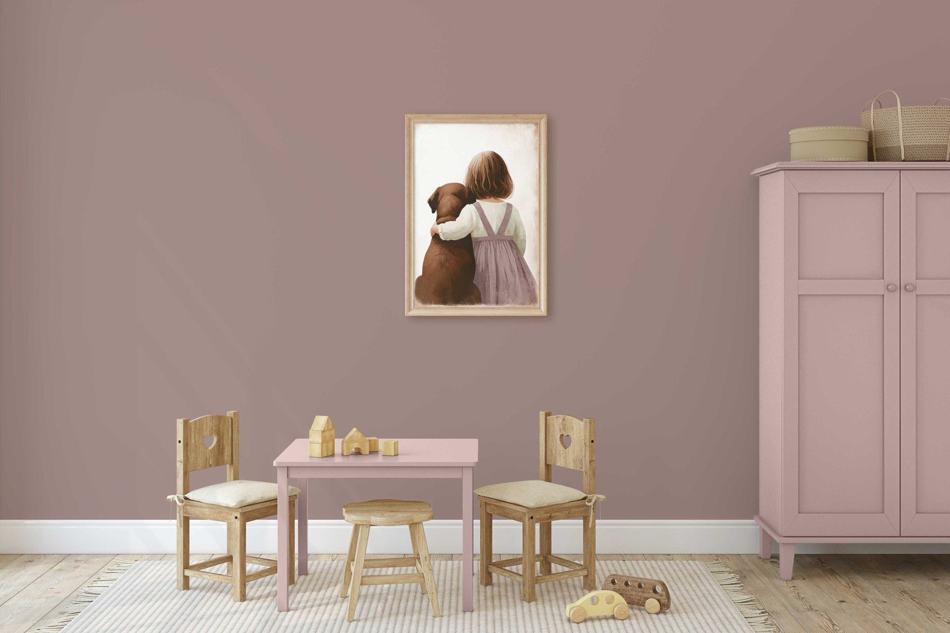 Brown Lab Print, Labrador Nursery Decor, Girl & Dog Wall Art - WildfieldPrints